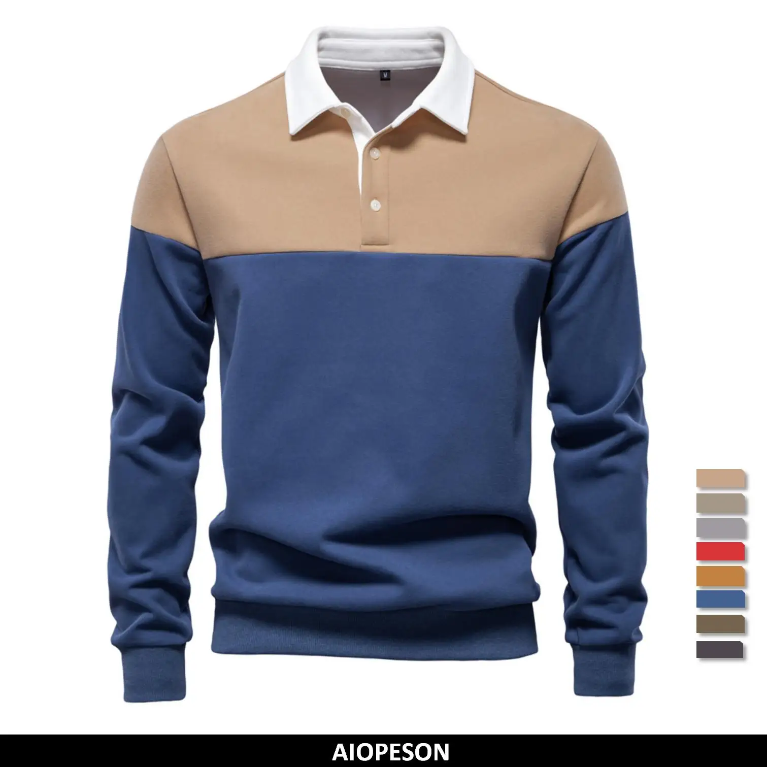 AIOPESON New Spring Men's Color-Block Cotton Blend Hoodies for Business Casual Style Long Sleeve Sweatshirt
