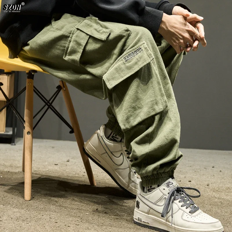 American Style Loose-Fit Cargo Pants For Men Multi-Pocket Casual Military Green Footwear Autumn Trendy Vintage Soldier Pants