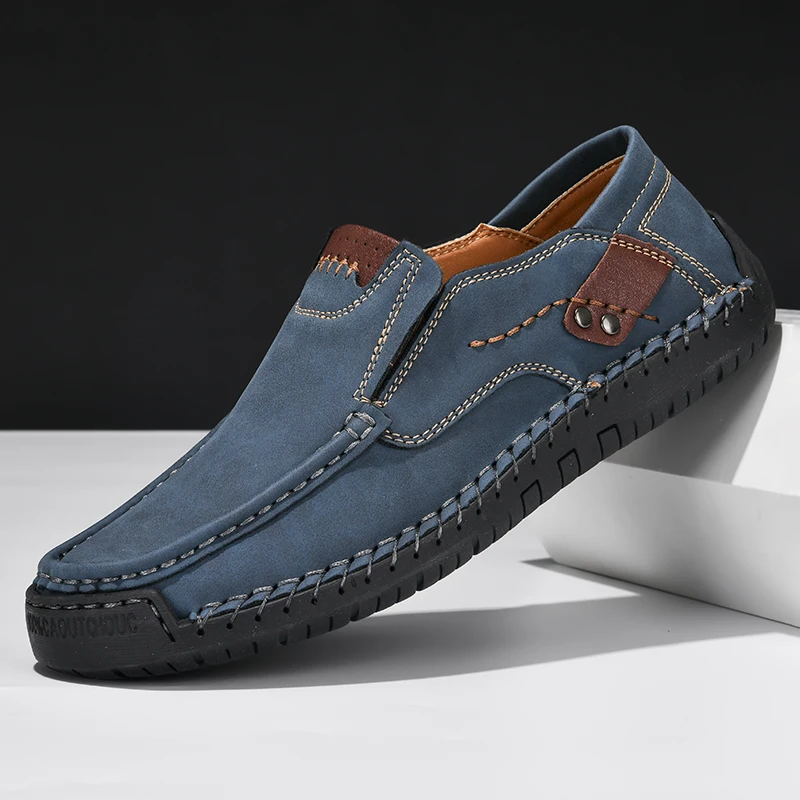New Handmade Leather Men Shoes Casual Comfortable Men Slip On Leather Loafers Men Flats Hot Sale Moccasins Tooling Shoes Man