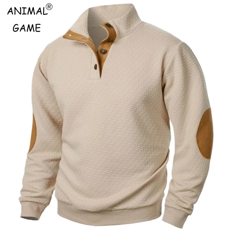 New Men's Casual Sweatshirt Casual Long Sleeve Stand Collar Button Pullover Sweatshirts Autumn Outdoor Streetwear for Men