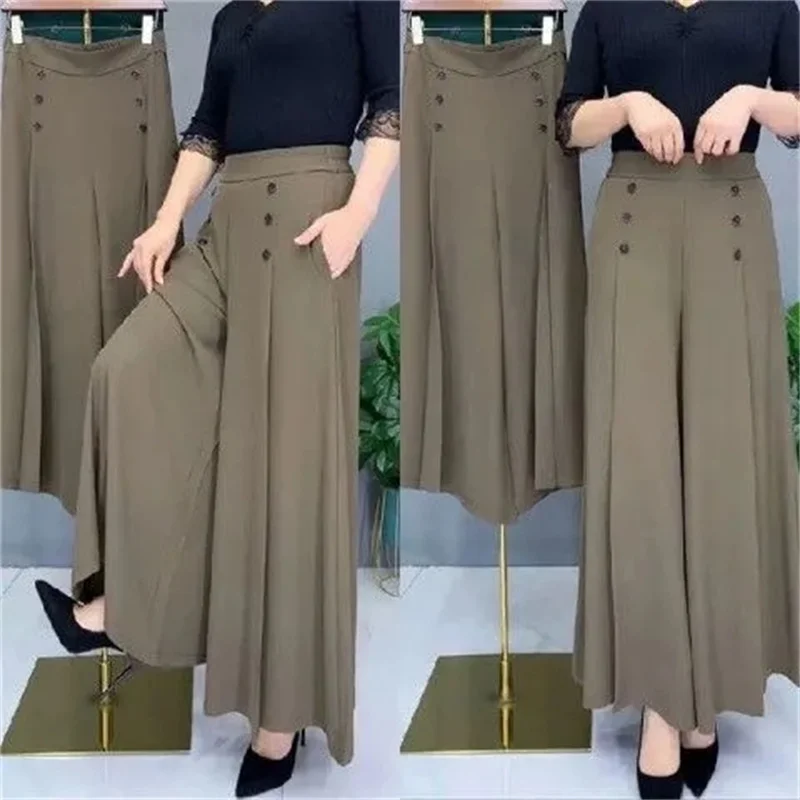 Spring Summer Wide Leg Pants Women Casual Solid Color Elastic High Waist Trousers Loose Woman Ankle-Length Pants Straight Pants